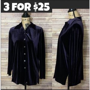 Max Studio Purple Velvet Button Down Long Sleeve Top M